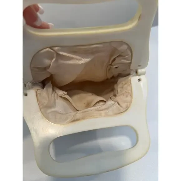 Vintage 1950s-60s Raffia Beaded and Lucite Purse White JL - Picture 5 of 7